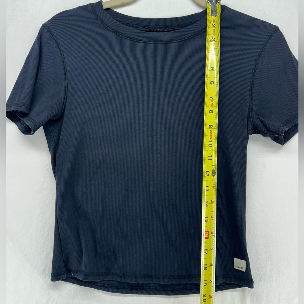 Vuori Pose Top T-Shirt Short Sleeve Ribbed Cropped Fitted Solid Black Modal S - Picture 4 of 5